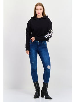 HUGO by Hugo Boss Women Hooded Long Sleeve Brand Logo Sweatshirt, Black  - Image 4