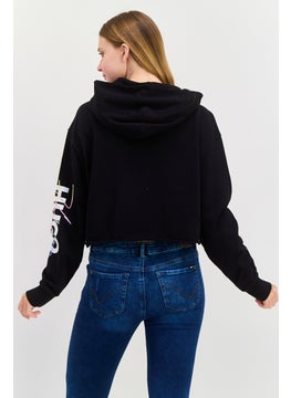 HUGO by Hugo Boss Women Hooded Long Sleeve Brand Logo Sweatshirt, Black  - Image 3