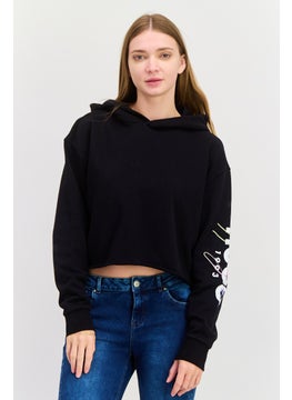 HUGO by Hugo Boss Women Hooded Long Sleeve Brand Logo Sweatshirt, Black  - Image 1