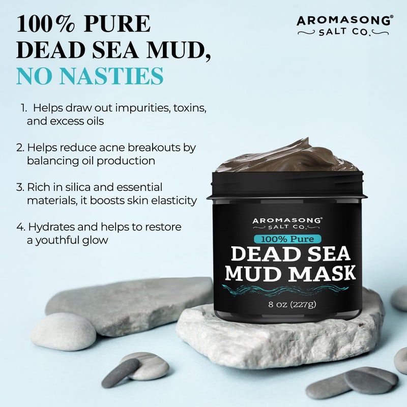 Aromasong 100% Pure Dead Sea Mud Mask for Face and Body - Spa Quality Pore Minimizer for Face & Oily Skin, Cleansing Natural Skin Care for Women and Men - 8 oz - Image 2