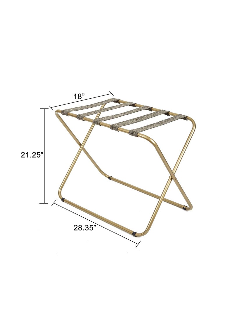 Generic - Golden Folding Luggage Rack, Stainless Steel Luggage Rack, Suitcase Stand, Grey fabric straps, Easy to Handle - Image 1