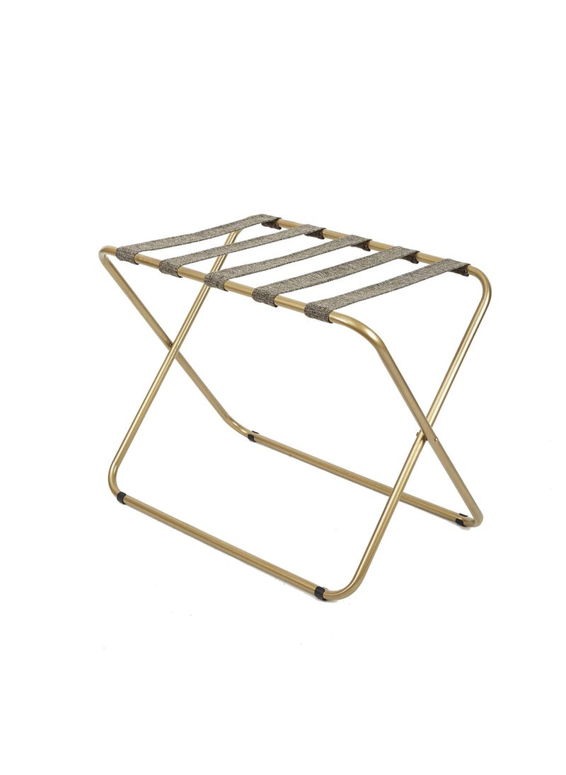 Generic - Golden Folding Luggage Rack, Stainless Steel Luggage Rack, Suitcase Stand, Grey fabric straps, Easy to Handle - Image 1