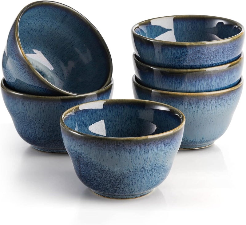 Peohud 6 Pack Small Dessert Bowls 8 Ounce Bouillon Cups Porcelain Pinch Bowl Ramekins for Dessert Pudding Soup Dipping Sauce - Image 1