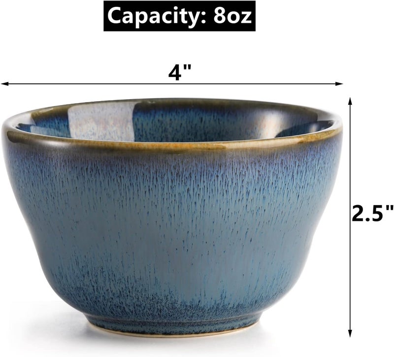 Peohud 6 Pack Small Dessert Bowls 8 Ounce Bouillon Cups Porcelain Pinch Bowl Ramekins for Dessert Pudding Soup Dipping Sauce - Image 2