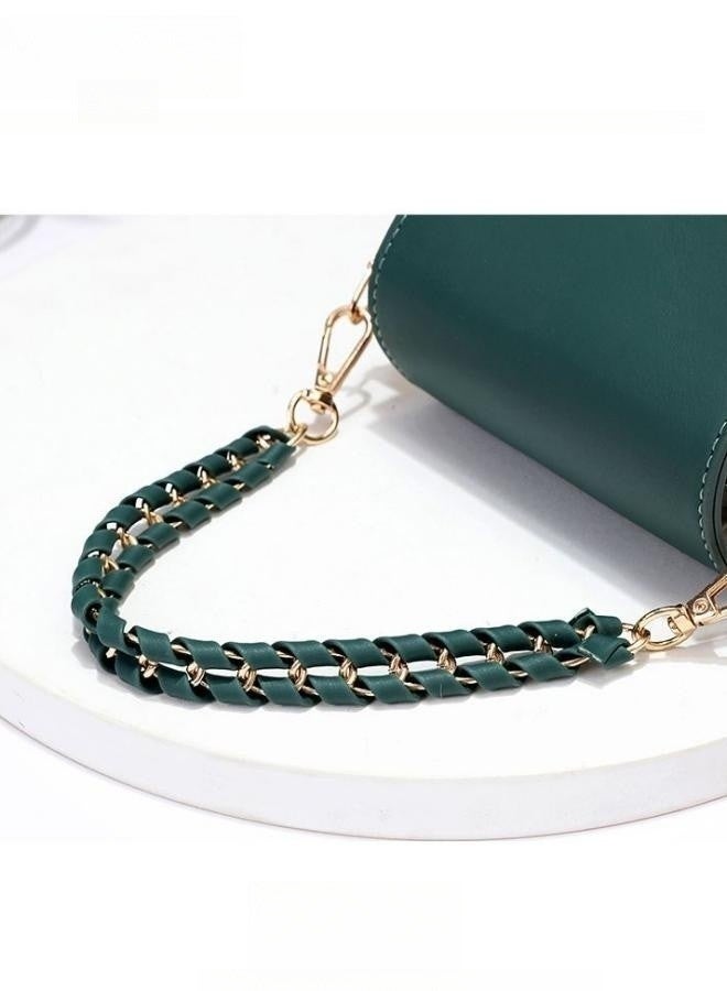 WAOKN Women's Hand Woven Chain Shoulder Bag, Ladies PU Leather and High Quality Hardware Handbag Tote Bags Clutch Bag, Premium Dress Crossbody Bags Sling Bag Side Bag Carry Bag(Green and White) - Image 5