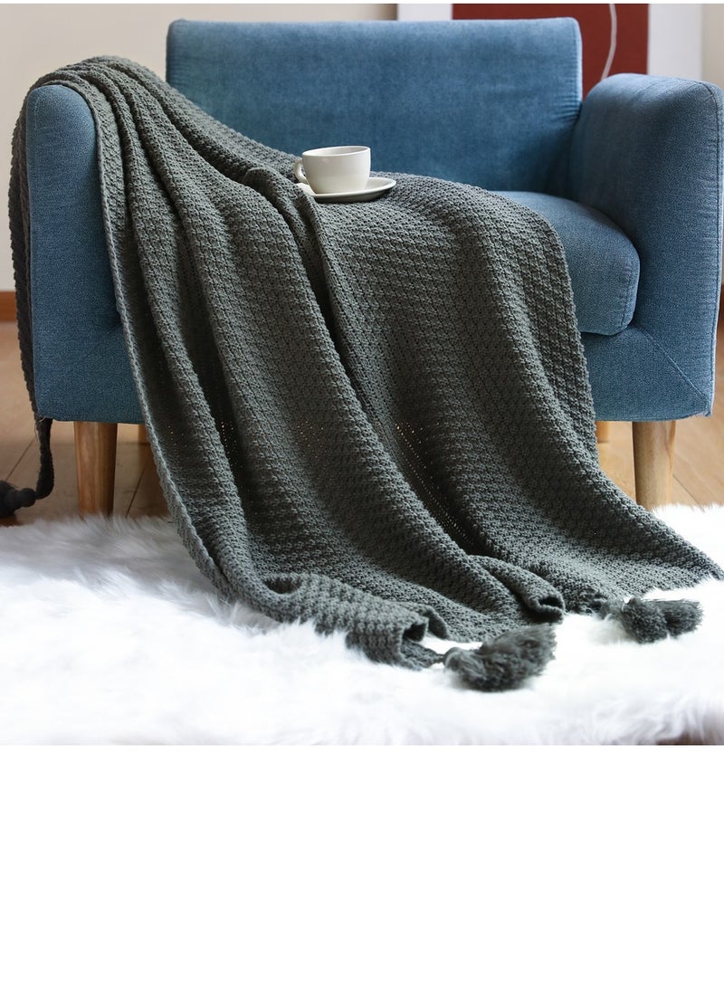 Loquat Solid Color Textured Knitted Soft Throw Blanket Keep Warm Grey  - Image 1