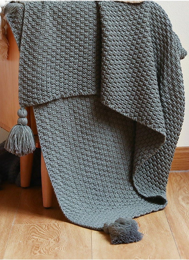 Loquat Solid Color Textured Knitted Soft Throw Blanket Keep Warm Grey  - Image 2