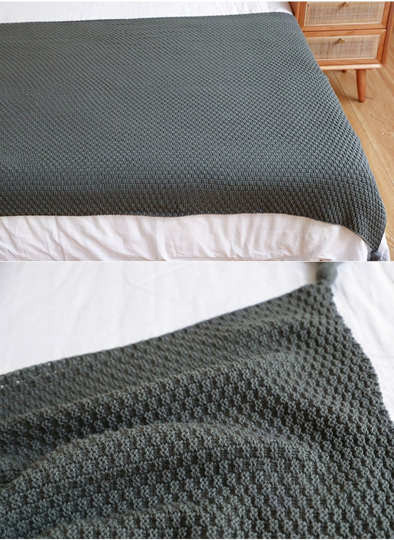 Loquat Solid Color Textured Knitted Soft Throw Blanket Keep Warm Grey  - Image 3