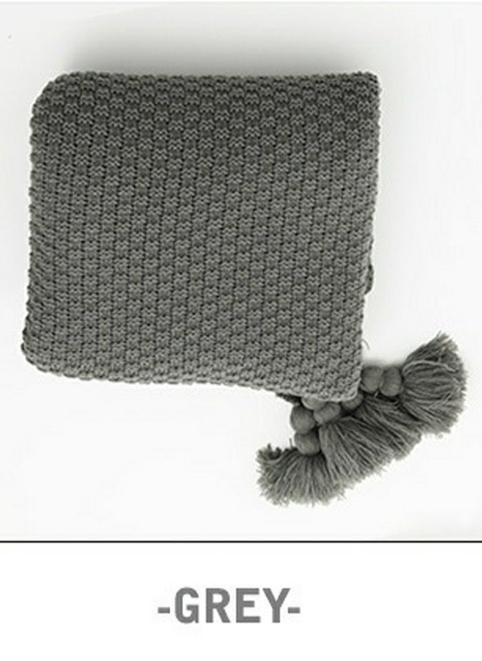 Loquat Solid Color Textured Knitted Soft Throw Blanket Keep Warm Grey  - Image 4