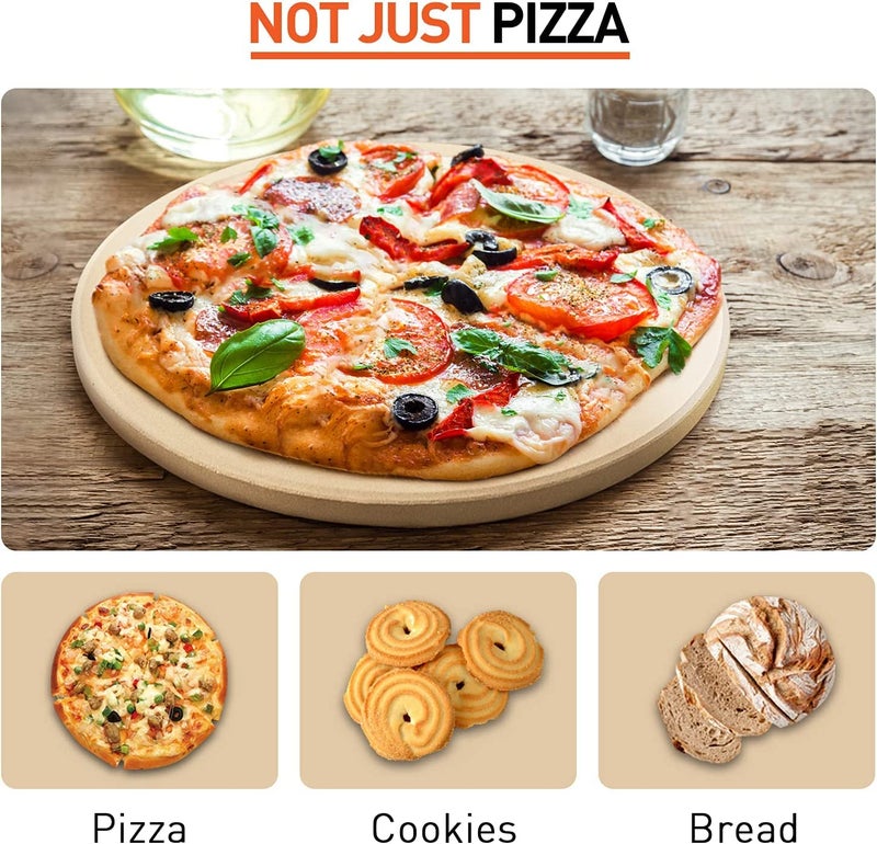 NILKANTH ® Pizza Baking Stone with Serving Rack, Natural Ceramic Stoneware, 12" - Image 2
