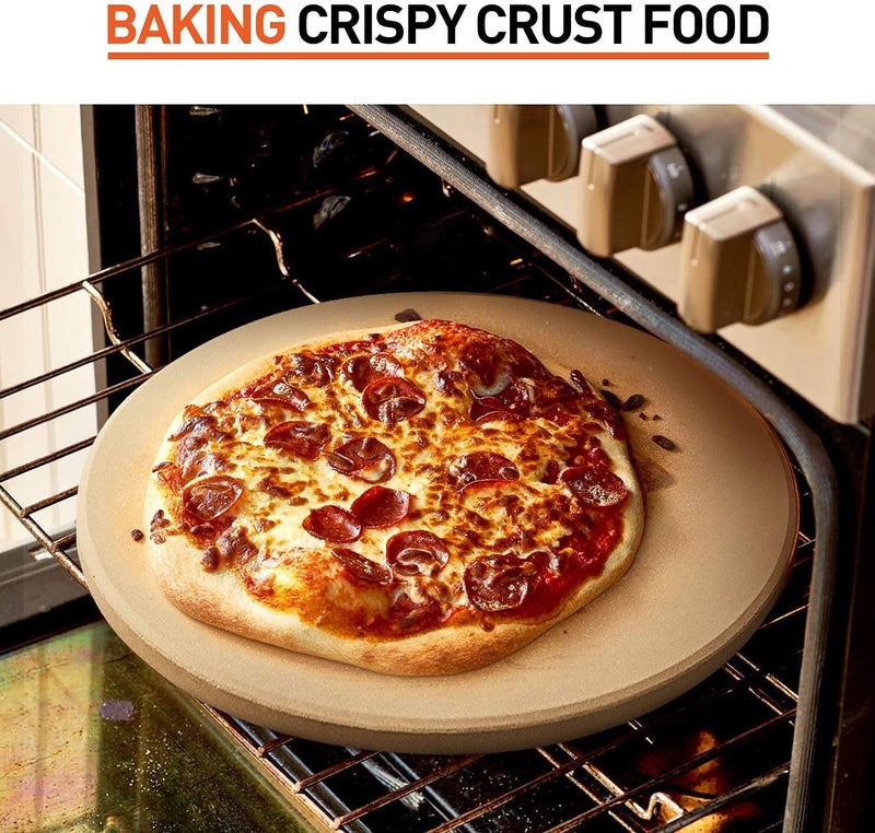 NILKANTH ® Pizza Baking Stone with Serving Rack, Natural Ceramic Stoneware, 12" - Image 4