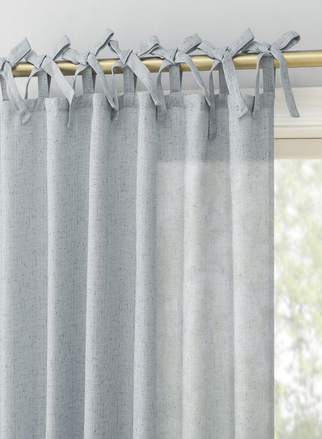 Sun Zero Roxy Generation Slub Texture Tacked Bow Semi-Sheer Tie Top Curtain Panel, 50" x 63", Faded Blue - Image 1