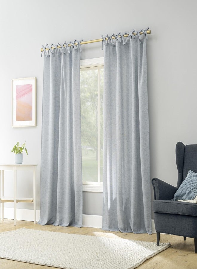 Sun Zero Roxy Generation Slub Texture Tacked Bow Semi-Sheer Tie Top Curtain Panel, 50" x 63", Faded Blue - Image 4
