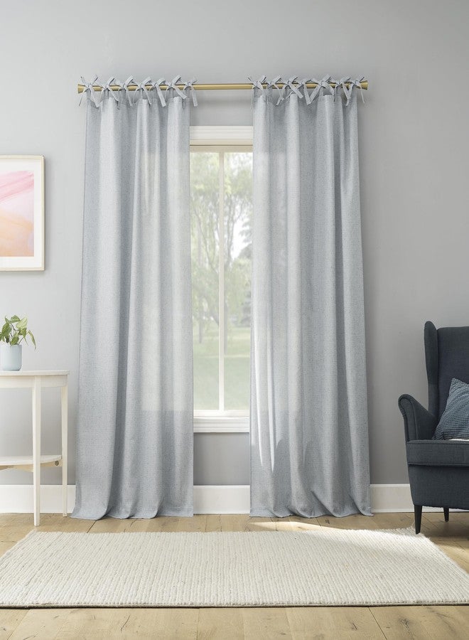 Sun Zero Roxy Generation Slub Texture Tacked Bow Semi-Sheer Tie Top Curtain Panel, 50" x 63", Faded Blue - Image 5
