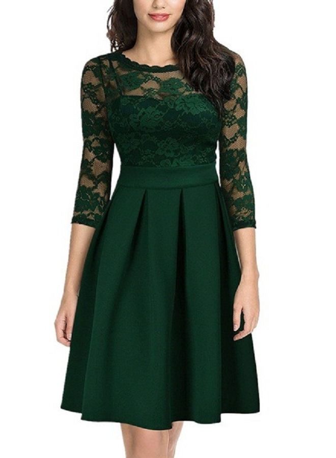 Loquat Women's Vintage Lace Evening Dress Green 