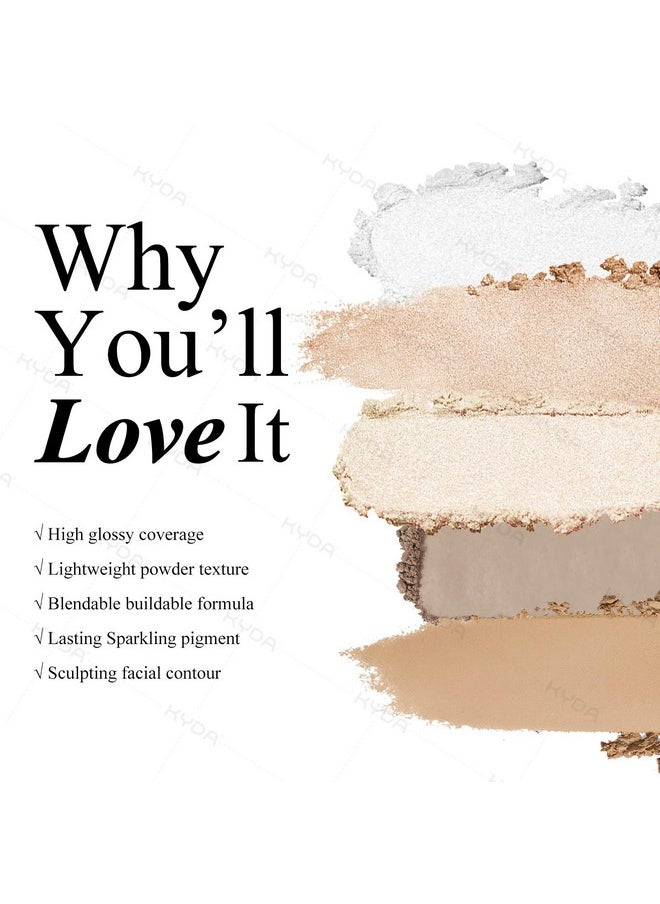 KYDA KYDA Face Highlighter Palette, High Glossy Face Illuminator Palette, Narutal Glow Finish, Pearl Shimmer Smooth Baked Powder, Lasting Sparkling Highlighter Makeup-SUN GLOW  - Image 1