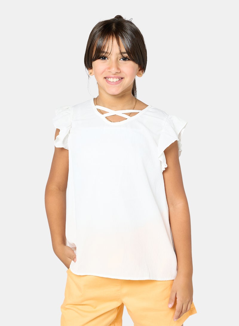 Panco Girls VINTAGE Ruffled Sleeve Blouse - Image 1