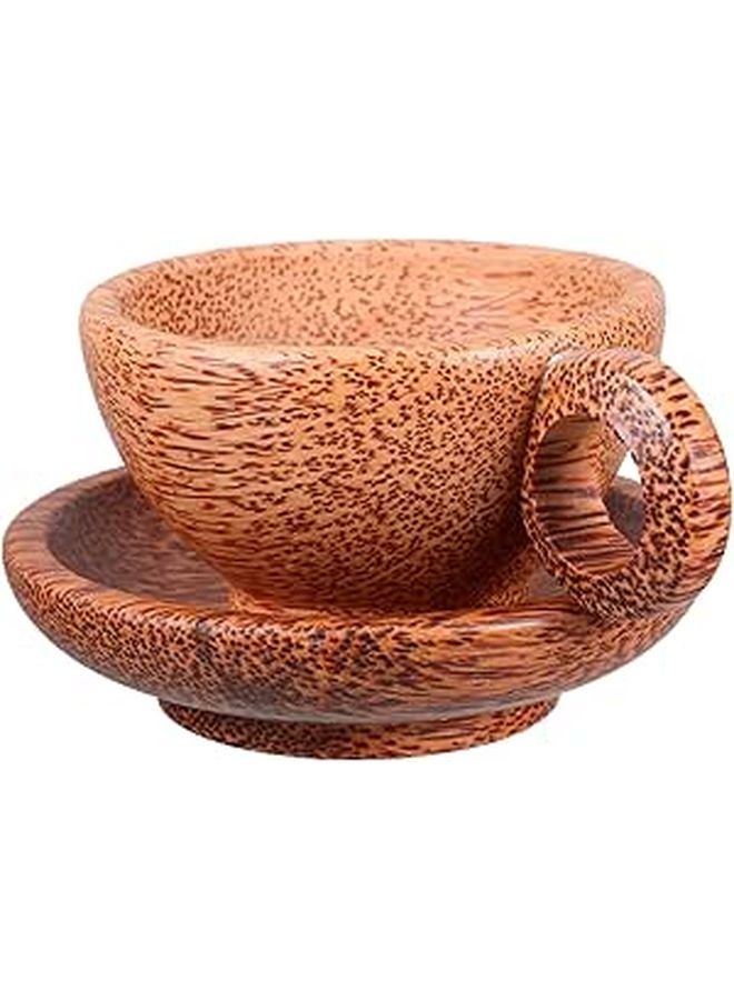 Natural Coconut Wood Tea Mug With Handle And Coaster Set For Coffee Breakfast Home Office - Image 1