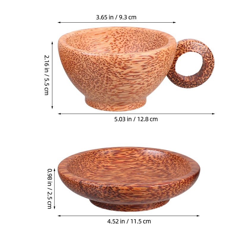 Natural Coconut Wood Tea Mug With Handle And Coaster Set For Coffee Breakfast Home Office - Image 3