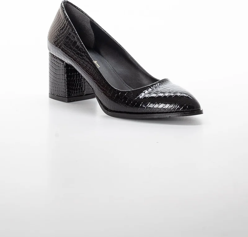 Dilimler Ayakkabı Slices Shoes Large Size Crocodile Patent Leather Black Patent Leather Women's Heeled Shoes