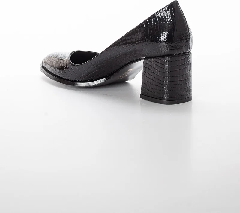 Dilimler Ayakkabı Slices Shoes Large Size Crocodile Patent Leather Black Patent Leather Women's Heeled Shoes