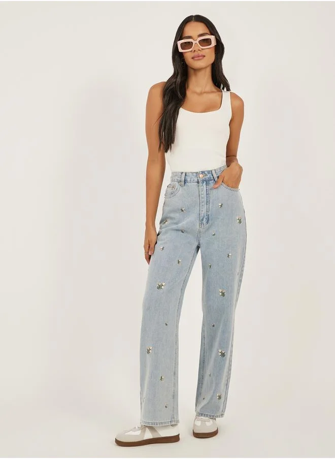 ستايلي Straight Fit Embroidered Faded Jeans