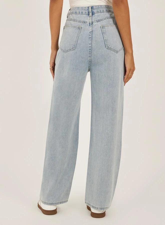 Styli Straight Fit Embroidered Faded Jeans