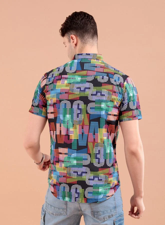 The Indian Garage Co Men Regular Fit Abstract Printed Half Sleeves Cutaway Collar Street Wear Shirt