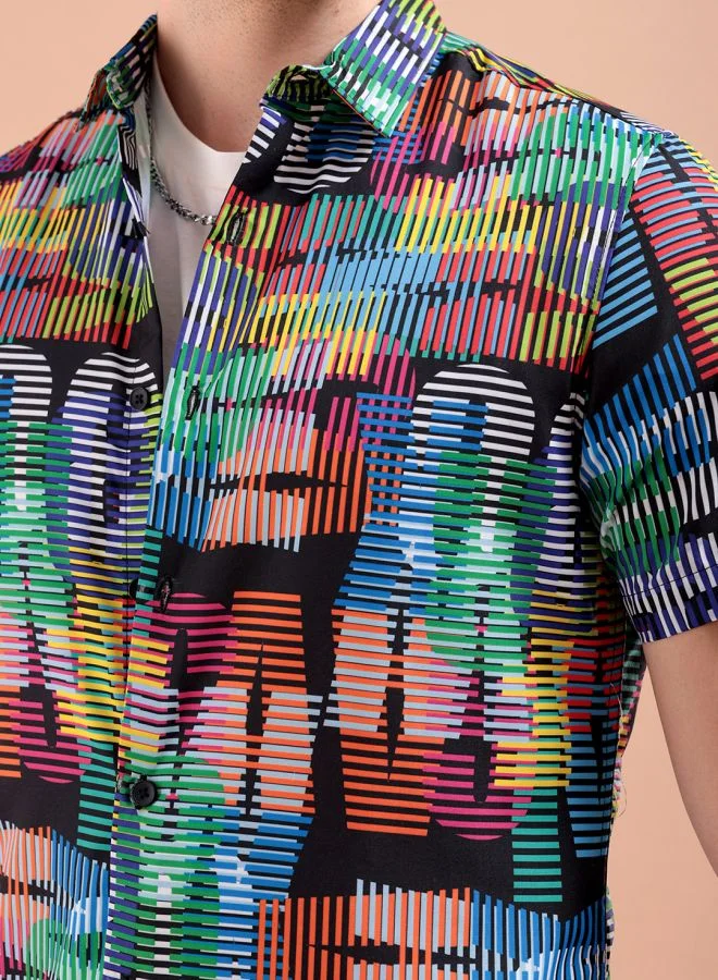 The Indian Garage Co Men Regular Fit Abstract Printed Half Sleeves Cutaway Collar Street Wear Shirt