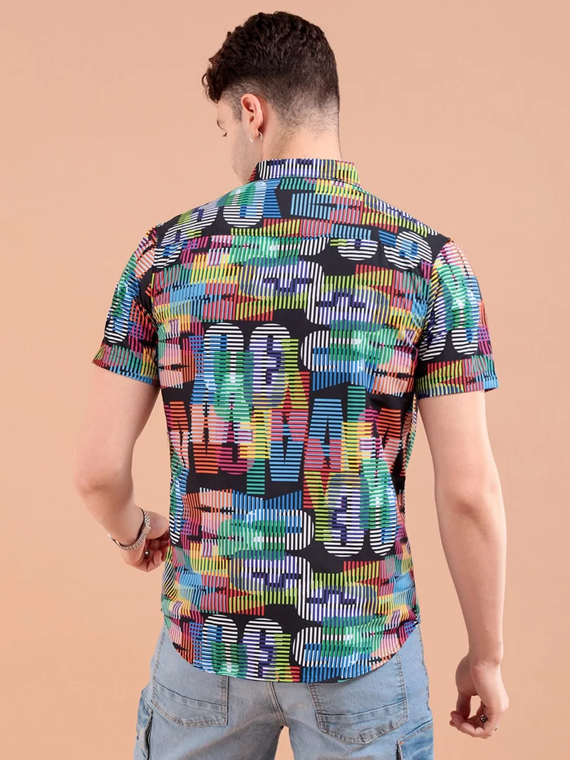 The Indian Garage Co Men Regular Fit Abstract Printed Half Sleeves Cutaway Collar Street Wear Shirt