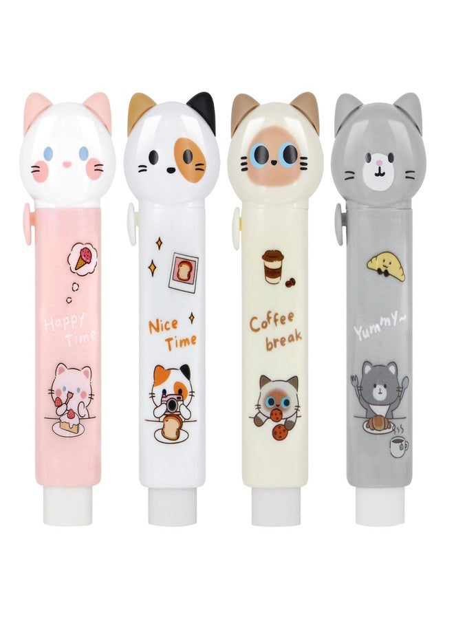 CUTEABC Retractable Cat Erasers,4PCS Cute Cat Push-Pull Eraser for School,Office & Art Supplies,Retractable Pencil Erasers with Cat Style Pink Grey Yellow White Eraser Set for Students & Adults - Image 1