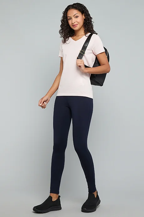 R&B Solid Leggings with Elastic Waist