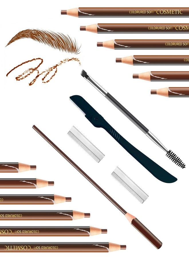 SUMEITANG 12 Piece Light Brown Waterproof Eyebrow Pencils for Women w/Microblading Eyebrow Pencil & Brow Trimming Supplies Kit Permanent Eye Brow Liners For Salon-Quality Shaping & Filling Of Marks - Image 1