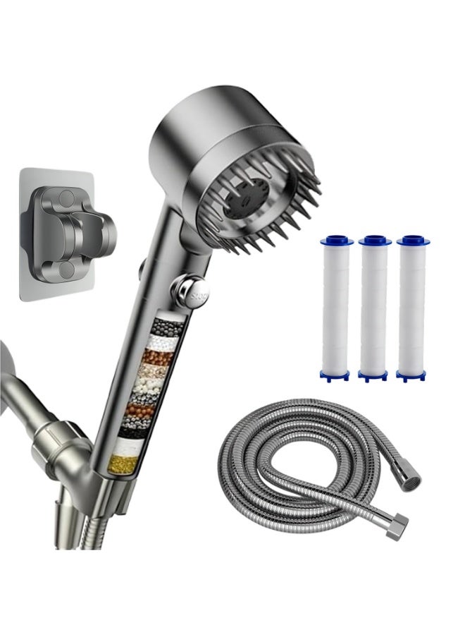 Shower Head with Handheld, High Flow Even with Low Water Pressure Flow and Multiple Spray Modes Shower Head with Filter with hose 60" Bracket, Rubber Washers and extra 3 Cotton Filters - Image 1