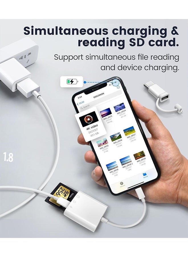 Universal memory card reader 2-in-1 SD card reader for iPhone/iPad with Lightning/Type-C/USB interface, Digital Trail Camera SD Card Viewer with Dual Slot for MicroSD/SD,  for Photography, Plug and Play