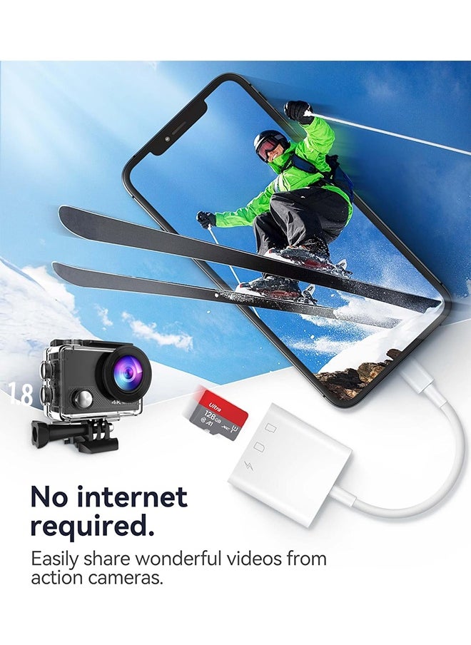 Universal memory card reader 2-in-1 SD card reader for iPhone/iPad with Lightning/Type-C/USB interface, Digital Trail Camera SD Card Viewer with Dual Slot for MicroSD/SD,  for Photography, Plug and Play