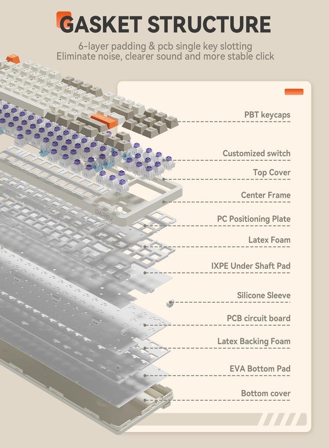 DAREU EK87PRO 80% Wireless Mechanical Gaming Keyboard,TKL Tri-Mode RGB Keyboard with Hot-Swappable,PBT Keycaps,Gasket Mount,6-Layer Padding for Win/Mac - Image 2