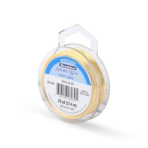 Artistic Wire, 26 Gauge Silver Plated Tarnish Resistant Colored Copper Craft Wire, Gold Color, 30 yd - Image 1