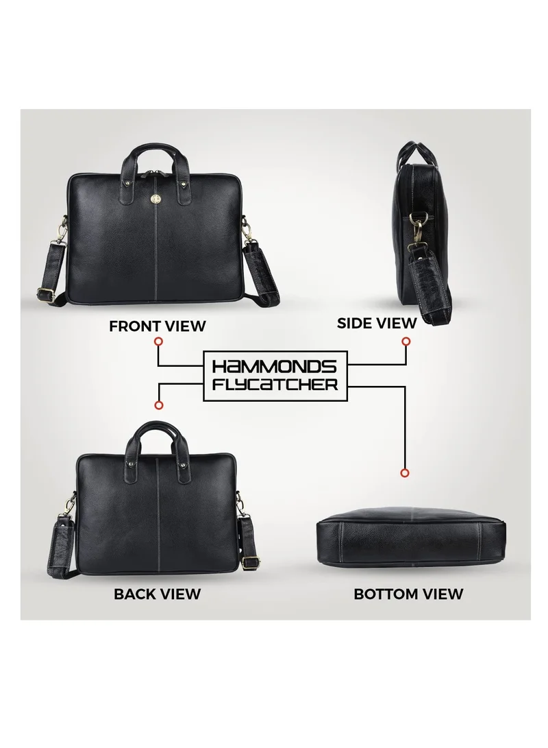 HAMMONDS FLYCATCHER Leather Laptop Bag for Men - Office Bag, Black Color - Fits Up to 14/15.6 Inch Laptop/MacBook - Laptop Messenger Bags/Leather Bag for Men with Adjustable Shoulder Strap