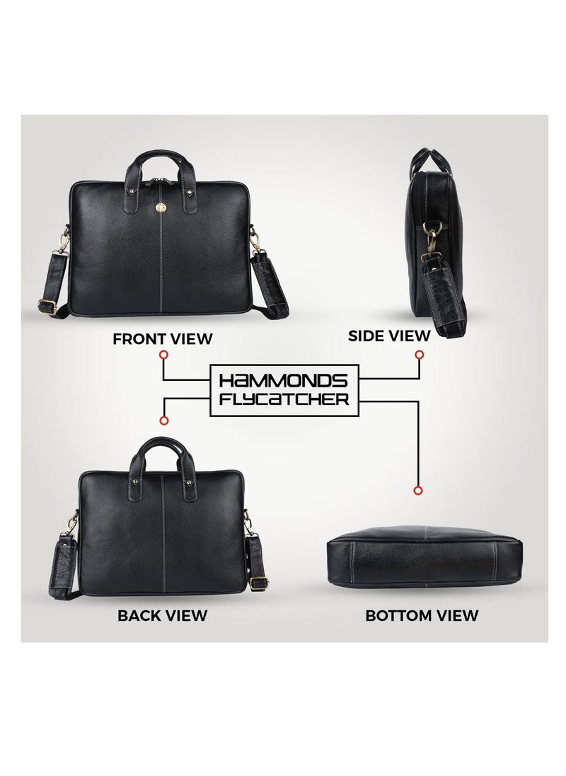 HAMMONDS FLYCATCHER - Leather Laptop Bag for Men - Office Bag, Black Color - Fits Up to 14/15.6 Inch Laptop/MacBook - Laptop Messenger Bags/Leather Bag for Men with Adjustable Shoulder Strap - Image 1