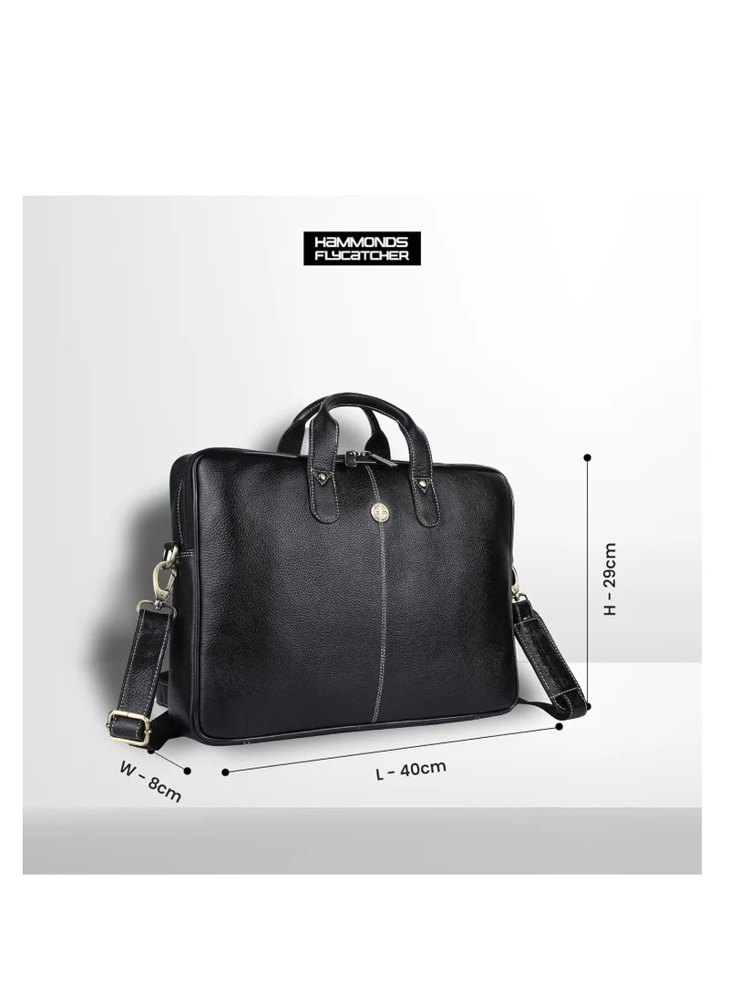 Hammonds Flycatcher  Leather Laptop Bag for Men - Office Bag, Black Color - Fits Up to 14/15.6 Inch Laptop/MacBook - Laptop Messenger Bags/Leather Bag for Men with Adjustable Shoulder Strap  | Best Price UAE
