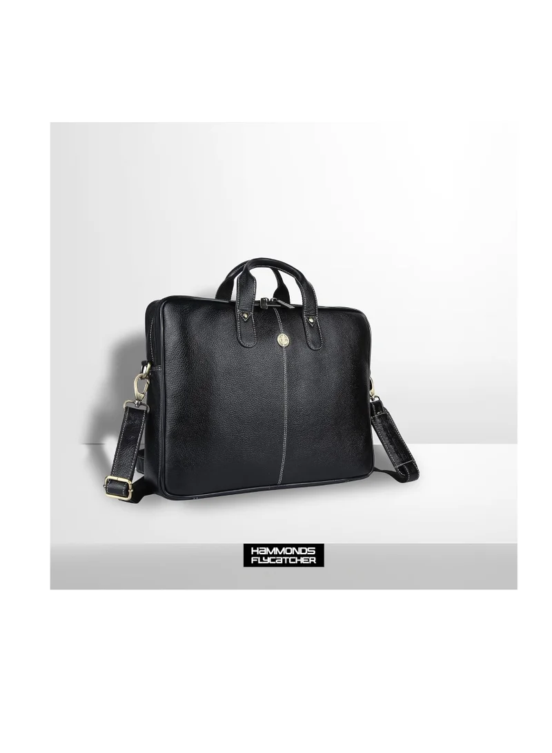 Hammonds Flycatcher  Leather Laptop Bag for Men - Office Bag, Black Color - Fits Up to 14/15.6 Inch Laptop/MacBook - Laptop Messenger Bags/Leather Bag for Men with Adjustable Shoulder Strap  | Best Price UAE