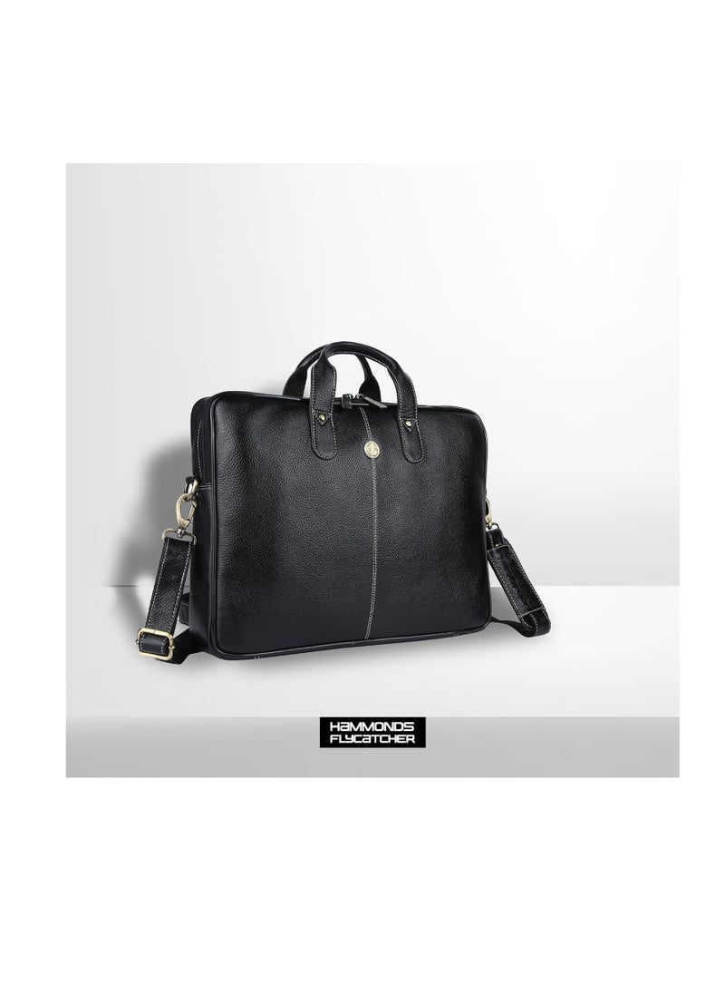 HAMMONDS FLYCATCHER - Leather Laptop Bag for Men - Office Bag, Black Color - Fits Up to 14/15.6 Inch Laptop/MacBook - Laptop Messenger Bags/Leather Bag for Men with Adjustable Shoulder Strap - Image 1