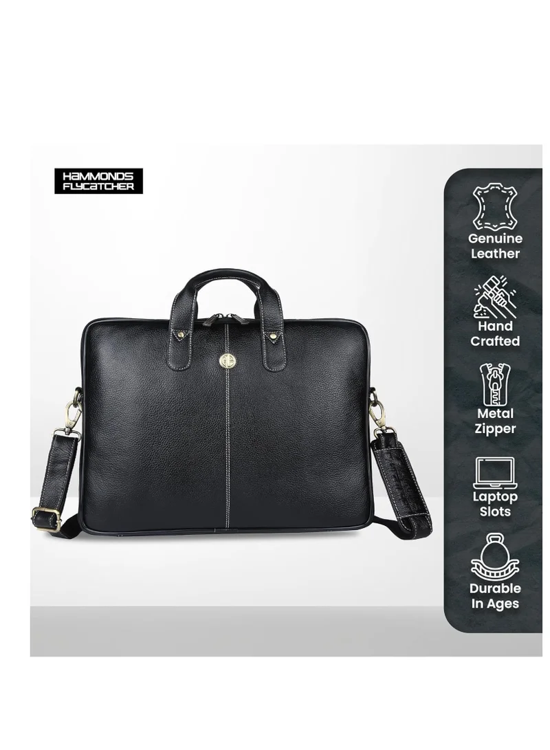 Hammonds Flycatcher  Leather Laptop Bag for Men - Office Bag, Black Color - Fits Up to 14/15.6 Inch Laptop/MacBook - Laptop Messenger Bags/Leather Bag for Men with Adjustable Shoulder Strap  | Best Price UAE