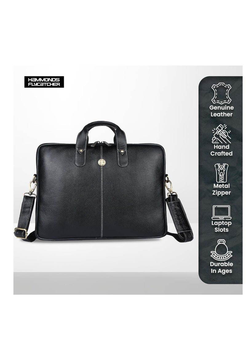 HAMMONDS FLYCATCHER - Leather Laptop Bag for Men - Office Bag, Black Color - Fits Up to 14/15.6 Inch Laptop/MacBook - Laptop Messenger Bags/Leather Bag for Men with Adjustable Shoulder Strap - Image 1