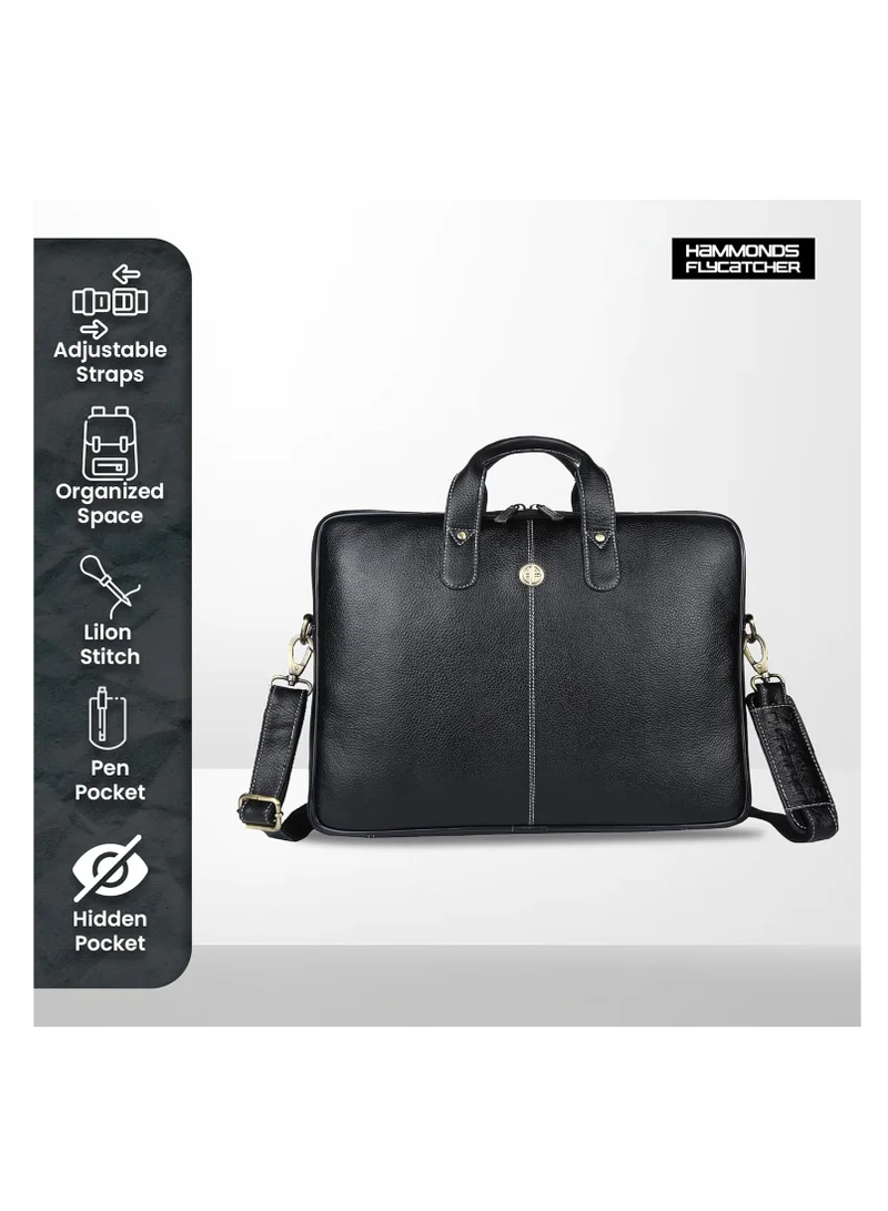 Hammonds Flycatcher  Leather Laptop Bag for Men - Office Bag, Black Color - Fits Up to 14/15.6 Inch Laptop/MacBook - Laptop Messenger Bags/Leather Bag for Men with Adjustable Shoulder Strap  | Best Price UAE