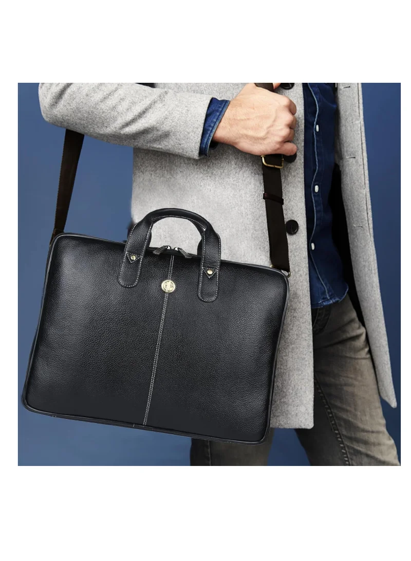 Hammonds Flycatcher  Leather Laptop Bag for Men - Office Bag, Black Color - Fits Up to 14/15.6 Inch Laptop/MacBook - Laptop Messenger Bags/Leather Bag for Men with Adjustable Shoulder Strap  | Best Price UAE