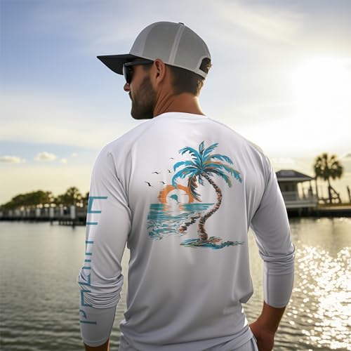Palmyth Fishing Shirts for Men Long Sleeve UPF 50 T Shirt Sun Protection Tee WhitePalm Eden M - Image 3