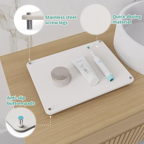Johamoo Dish Drying Stone, Water Absorbing Stone Dish Drying Mats for Kitchen Counter, Non-Slip Stone Drying Sink Tray Pad for Dish Bottles Cups, Diatomaceous Earth Sink Caddy Organizer, White - Image 3