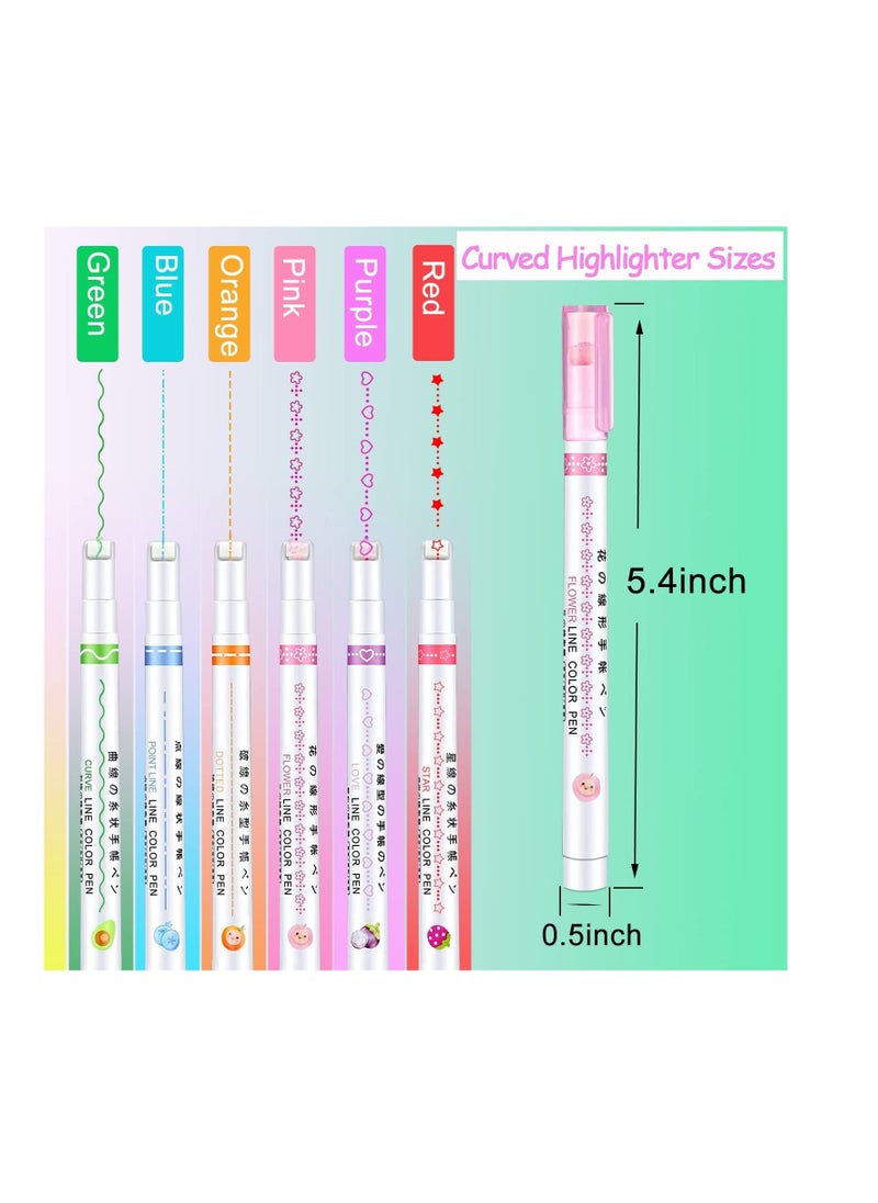 SYOSI Curve Highlighter Pen Set, 6Pcs Flownwing Flair Pens with 6 Different Curve Shape Fine Tips, Colored Curve Pens Craft Pens for Scrapbook Journaling Supplies Planner Art Design Note Take  - Image 2